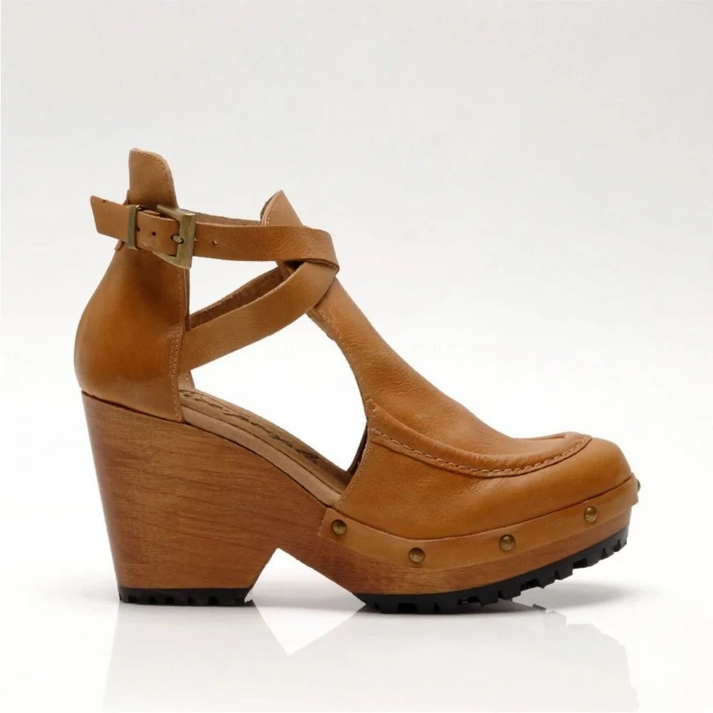Free People Brown Leather Platform Clog Mules - Picture 6 of 11